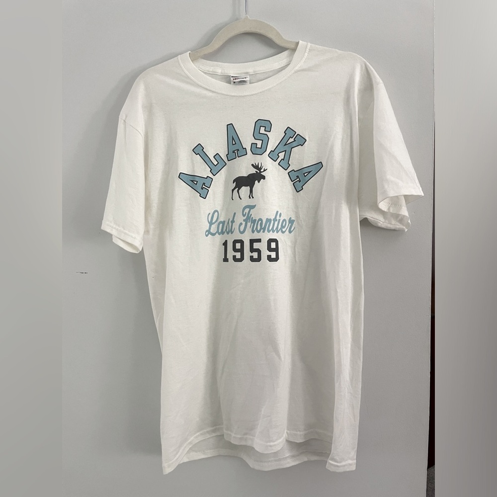Jerzees Alaska The Last Frontier T-Shirt Mens Medium White Vintage 1959 Moose